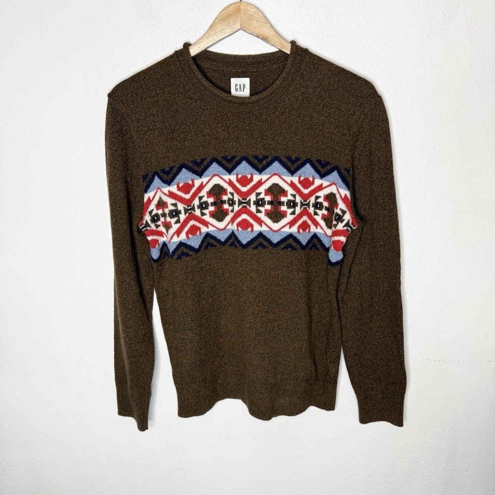 Gap Fair Isle Roll Neck Brown‎ Heather Sweater Heritage Preppy Men's XS